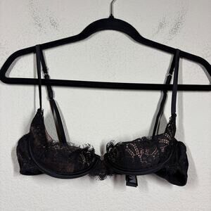 Elle Macpherson 36B Underwired Lined Lace Balconette Demi Half Cup Bra Black
